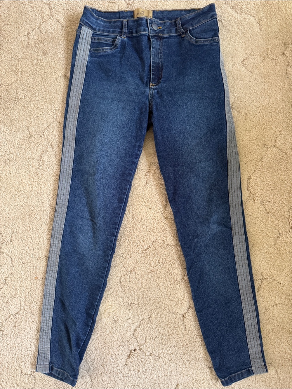Dark Blue Skinny Jeans with Light Gray Side Stripe